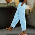 thumbnail image 2 of Kvture Cotton Linen Pants for Women Wide Leg Elastic Straight Leg Lounge Trousers Drawstring Lightweight Summer Beach Pants Light Blue L, 2 of 6