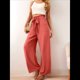 thumbnail image 5 of Pantalones Anchos para Mujer con Bolsillos, Cintura Alta, Nudo Ajustable, Holgados, Informales, para Trabajo y Negocios. Rojo L, 5 of 6