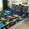 thumbnail image 3 of meiyoeat Rainbow Cartoon Dinosaur Zipper Comforter Set with Fitted Sheet and 2 Pillowcases for Boys Girls, Vibrant Prehistoric Wildlife Zipper Bedding Set, Blue, Blue Reversible, 3pcs, 3 of 6