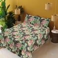 thumbnail image 2 of Ambesonne Tropical Fitted & Flat Sheet with Shams 4 Pcs Set, Hibiscus Exotic Floral Art, King, Pastel Green Dark Coral, 2 of 5