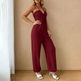 thumbnail image 6 of MLCDZ Women's Plus Size Backless Halter Jumpsuit Deep V Neck Sleeveless wide leg Loose Long Pants Summer Romper with Pockets, 6 of 7