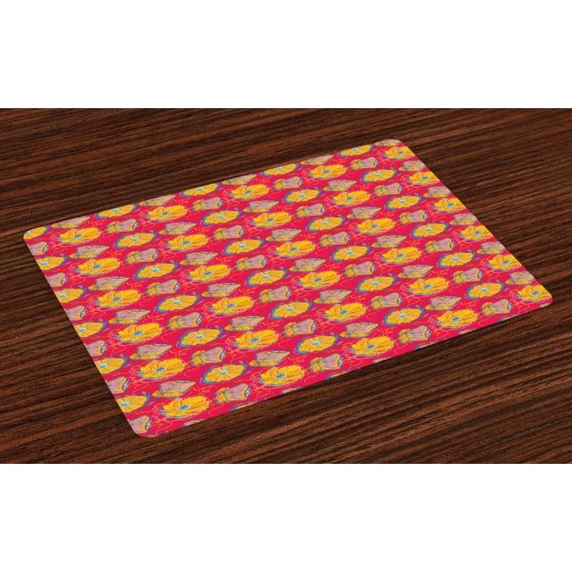 Ambesonne Poppy Flower Place Mats Set of 4, Aquarelle Flower, Standard Size, Multicolor