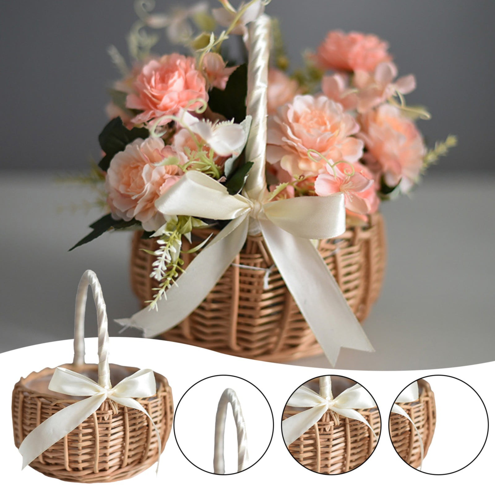 Eguiwyn Wicker Basket Handle Woven Basket with Handle and Plastic Insert Easter Eggs Basket Flower Baskets for Home and Garden Decoration