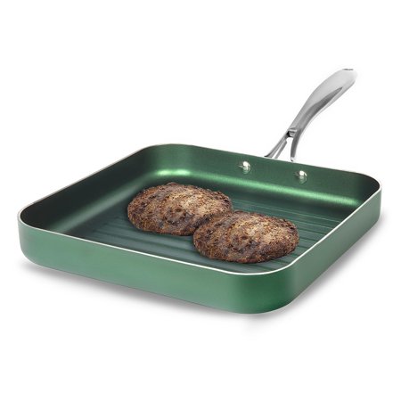 Granitestone Nonstick Grilling Pan  Sear Ridges for Grease Draining  Stainless Steel Stay Cool Handle  Oven & Dishwasher Safe Non-toxic  10.5  Emerald Green