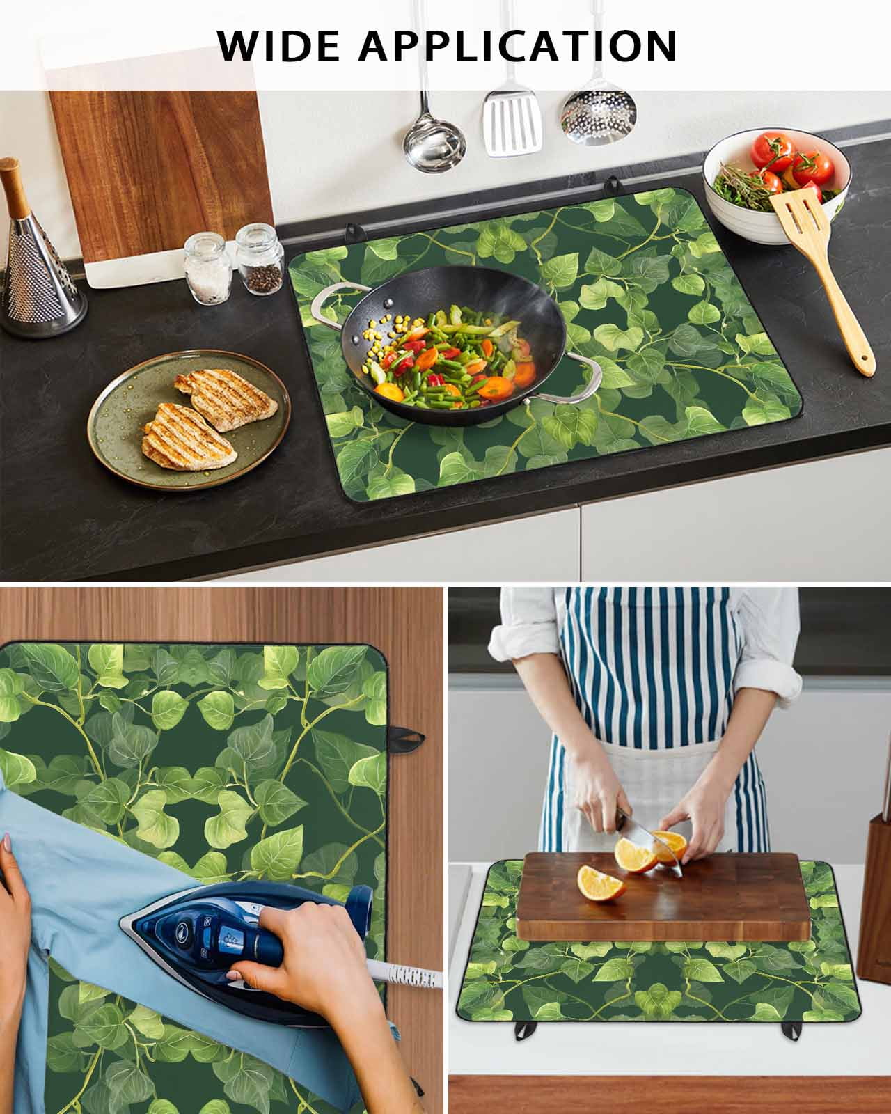 nqOlkjepod Large Induction Cooktop Protector Mat 24"x21", Pastoral Leaves Stove Top Covers for Electric Stove, Spring Retro Abstract Botanical Stove Burner Cover Mats, Glass Top Stove Cover
