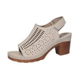 thumbnail image 2 of CQONEPT Women’s Elegant High Heel Sandals Fashion Hollow Out Breathable Peep Toe Chunky Heels Orthopaedic Wide Width Sandals Beige 40, 2 of 6