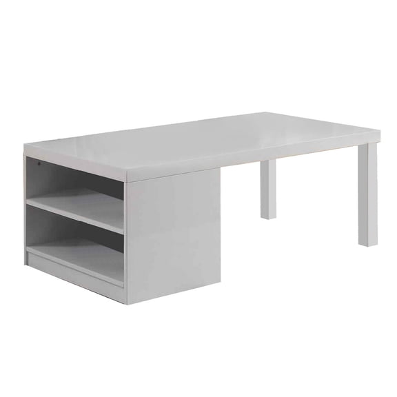 Wood and Metal Frame Coffee Table with Open Shelves  White and Chrome
