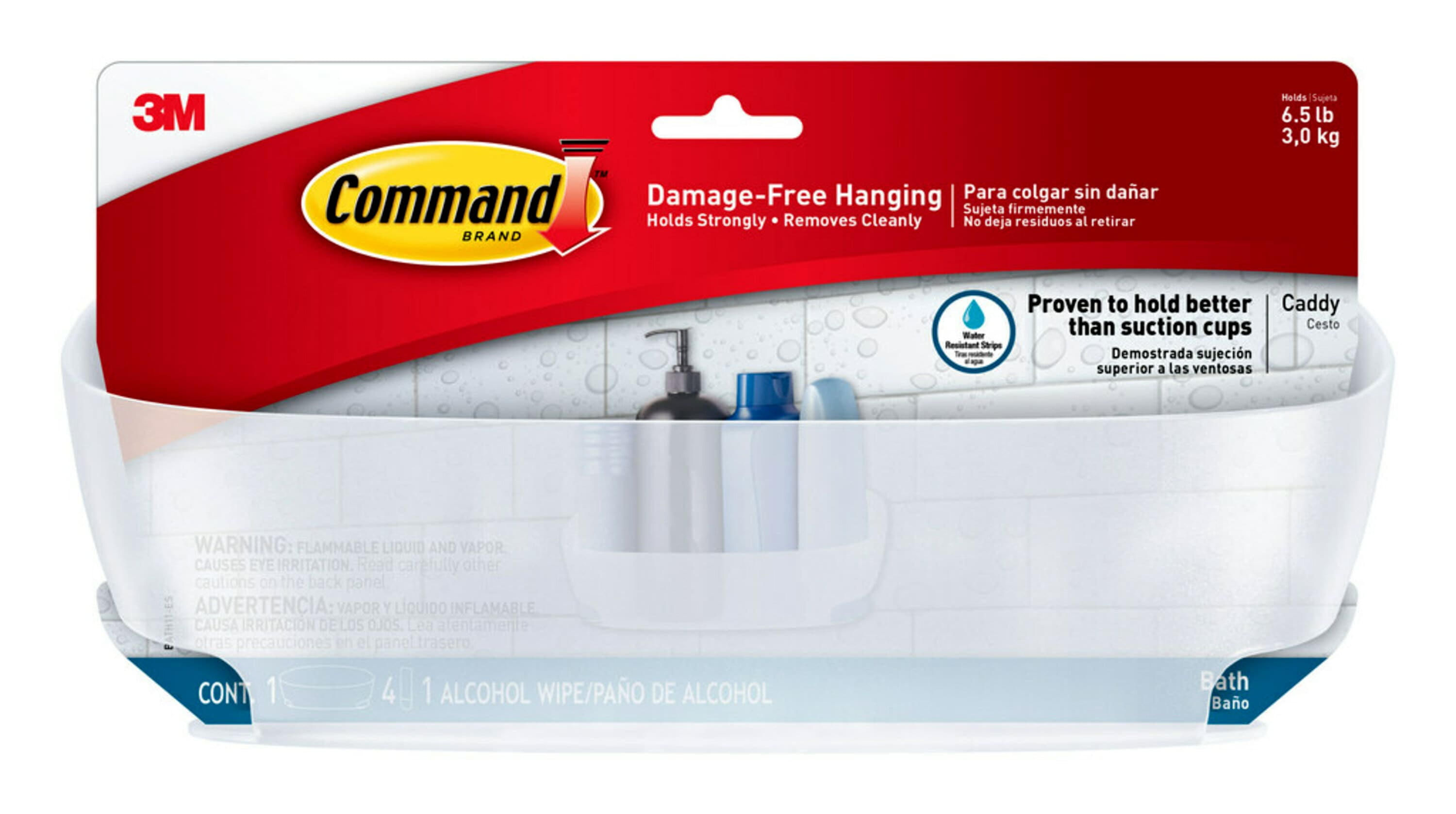 Command Shower Caddy, Frosted, Large, 1 Caddy, 4 Water Resistant Strips, Bathroom Organization