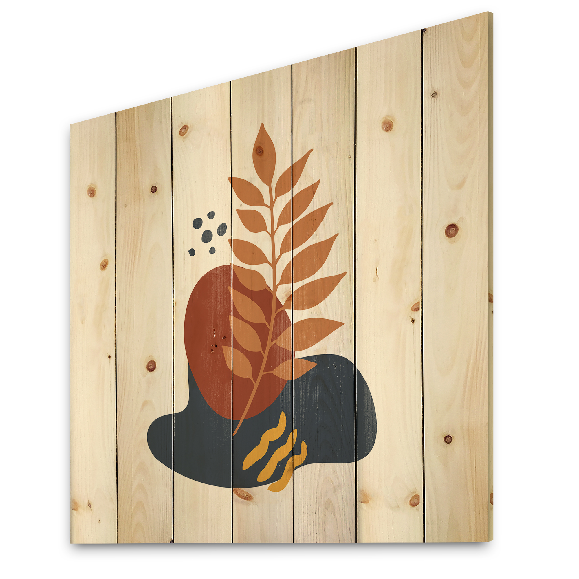 Designart 'Abstract Minimal Shapes Under Flowers VIII' Modern Print on Natural Pine Wood