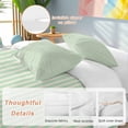 thumbnail image 2 of 3 Piece Sage Green Striped Duvet Cover Set Twin Size, Microfiber Comforter/Quilt Cover with Corner Ties and 2 Pillowcases, Modern Simple Farmhouse Beige All Season Soft Bedding with Zipper Closure, 2 of 8