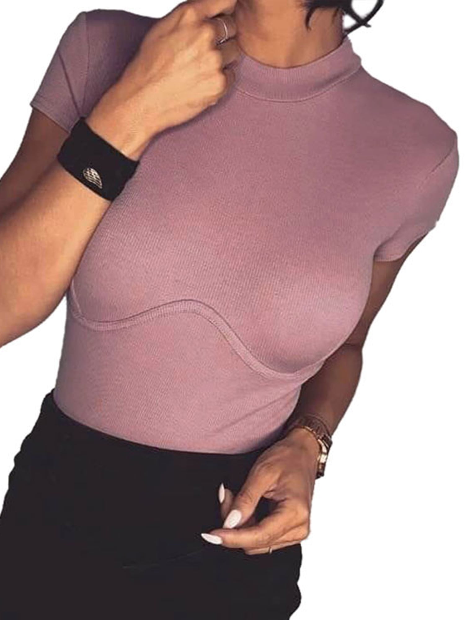 Download Lallc - Women's Mock Neck Short Sleeve Tops Summer Shirt ...