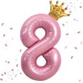 thumbnail image 1 of czcpp-40 Inch Pink Number 8 & Mini Crown Balloon for Birthday Party Decorations, 8th Birthday Party Balloons Decorations Pink Theme Party Decorations Supplies, 1 of 4