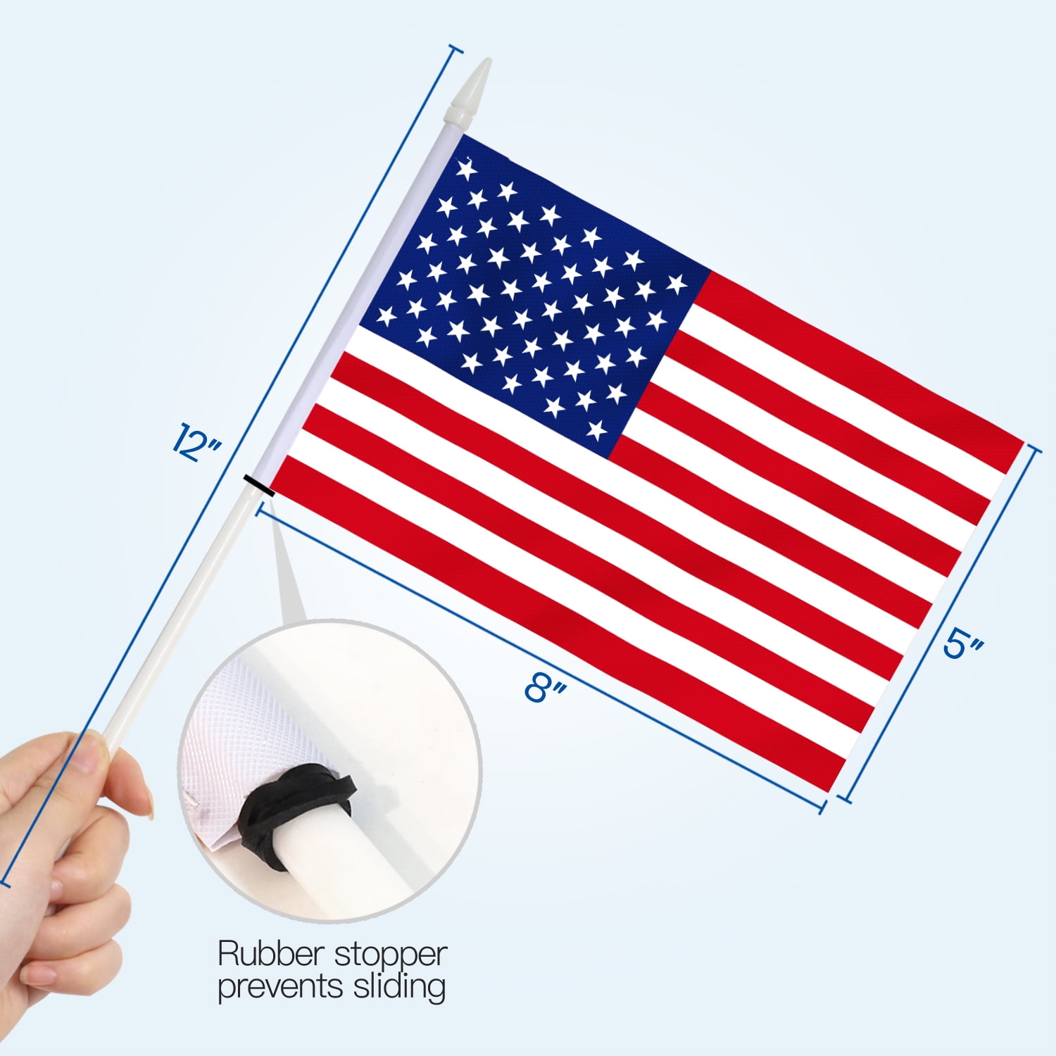 12 Stück Kleine US-Flaggen – Handflaggen 12x20 Cm Mit Stab Für 4. Juli & Partys (Kindersichere Spitze)