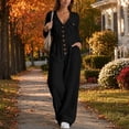 thumbnail image 6 of TEAJOPSUU Women's Fall Winter Cargo Jumpsuits Casual Long Sleeve V Neck Button Down Wide Leg Jumpsuits with Pockets Chest Flap Pockets Black, 6 of 8