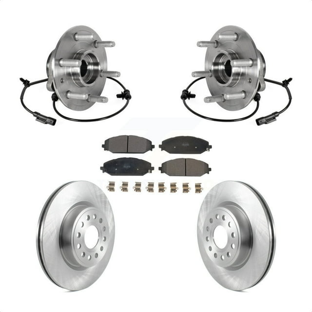 Transit Auto Front Hub Bearing Assembly Disc Brake Rotors and Semi-Metallic Pads Kit for Car Ram 1500 Without 22" Factory Wheels KBB-126429