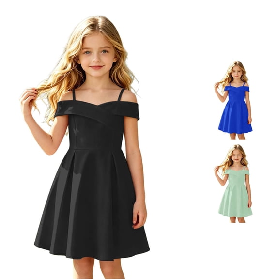 Girls Dress Sleeveless Pure Color Formal Gown Cute Cozy Unique for Party Charming Dress Set