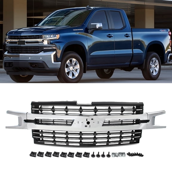 For 2019 2020 2021 Chevy Silverado 1500 LT RST Front Bumper Grille Chrome Grill