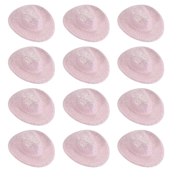 Mini Cowboy Hats, 12 Pcs Miniature Western Cowboy Hat for Crafts, Party Decoration, Glitter Dot Style, White