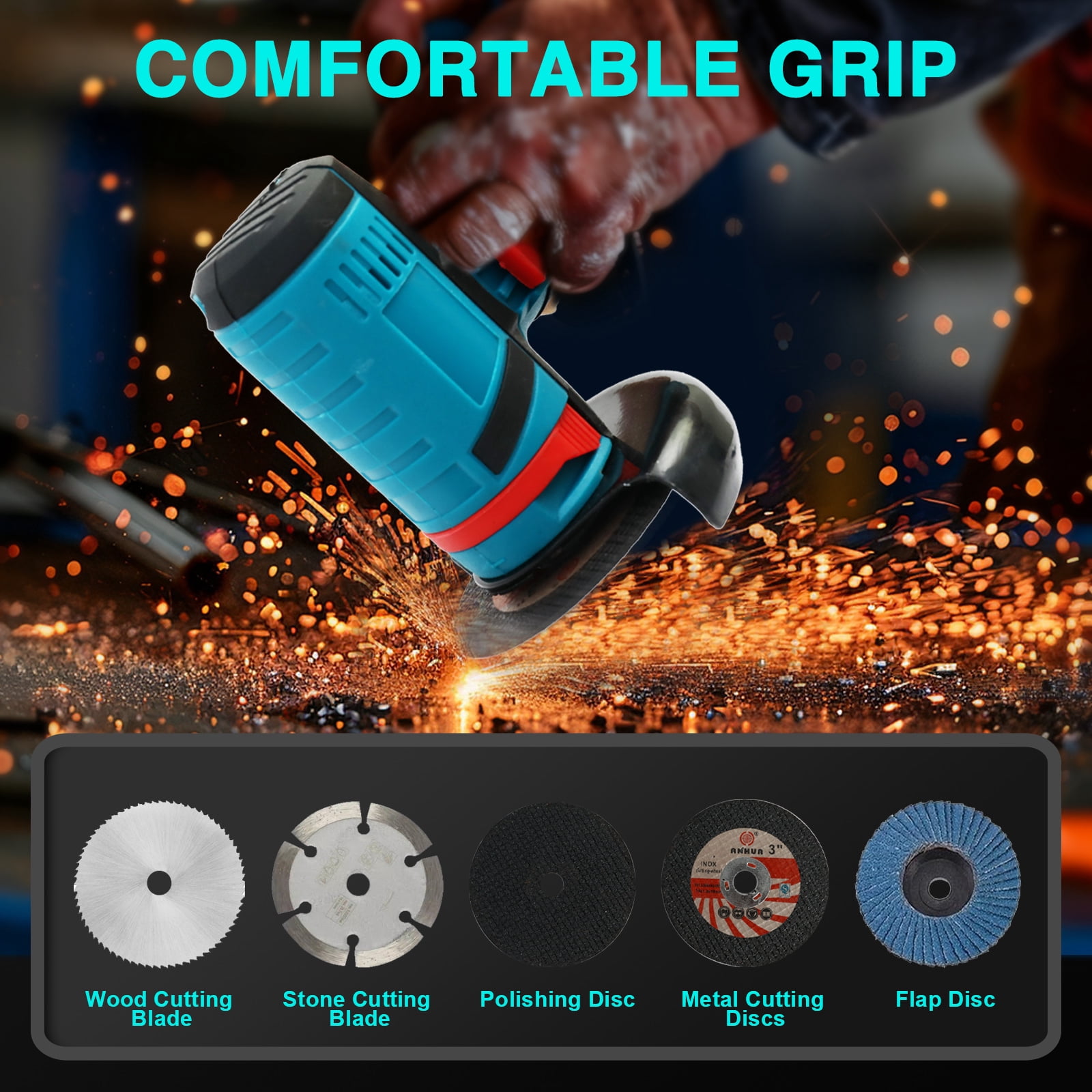 3" Cordless Angle Grinder, 16800 RPM Compact Handheld Polishing Angle Grinder, Grinder Power Tool