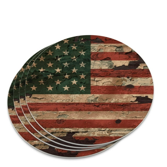 Rustic American USA Flag Distressed Novelty Coaster Set