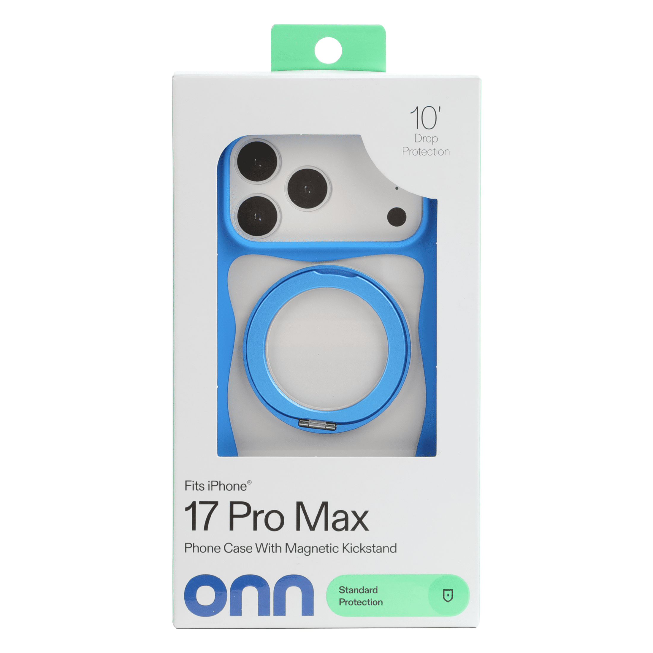 onn. Phone Case for iPhone 17 Pro Max, MagSafe Compatible with 360° Kickstand, Blue