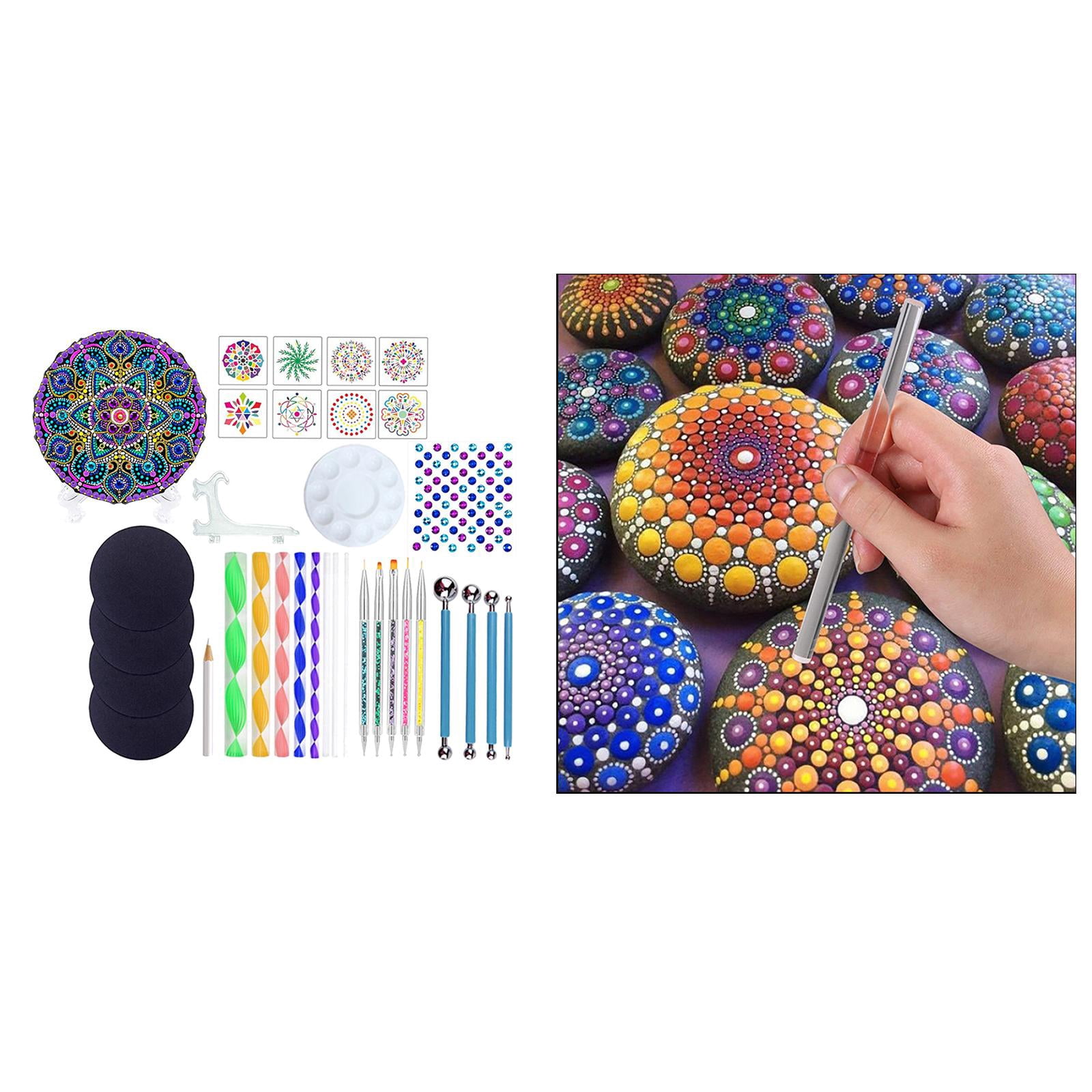 GUOOL 34PCS Mandala Dotting Tools Set Mandala Stencil Ball Paint Tray for Painting Rocks, Coloring, Drawing And Drafting with Gemstone Sticker