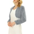 thumbnail image 4 of INSPIRE CHIC Women's Collarless Long Sleeve Open Front Faux Fur Shrug Cropped Coat XS Gray, 4 of 7