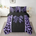 thumbnail image 3 of Feelyou Chic Purple Bow-tie Twin Bedding Sets 7-Piece for Kids, Modern Cheetah Print Bedding Comforter Set, Fashion Bling Diamond Reversible Sheet Sets, Lightweight Room Decor, 3 of 9