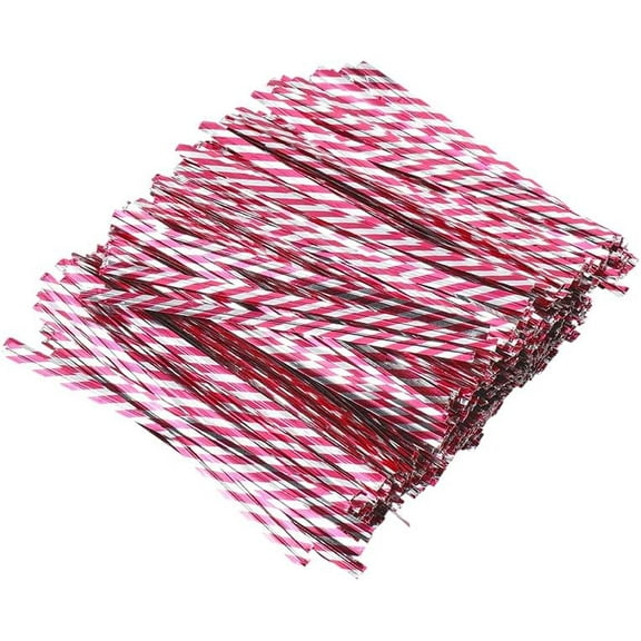 500Pcs Wire Twist Ties 100x4x0.5mm Red White Twill Plastic Twist Ties Gift Wrapping Supplies Packaging Decorations for Party Wedding Household Office Use Bags