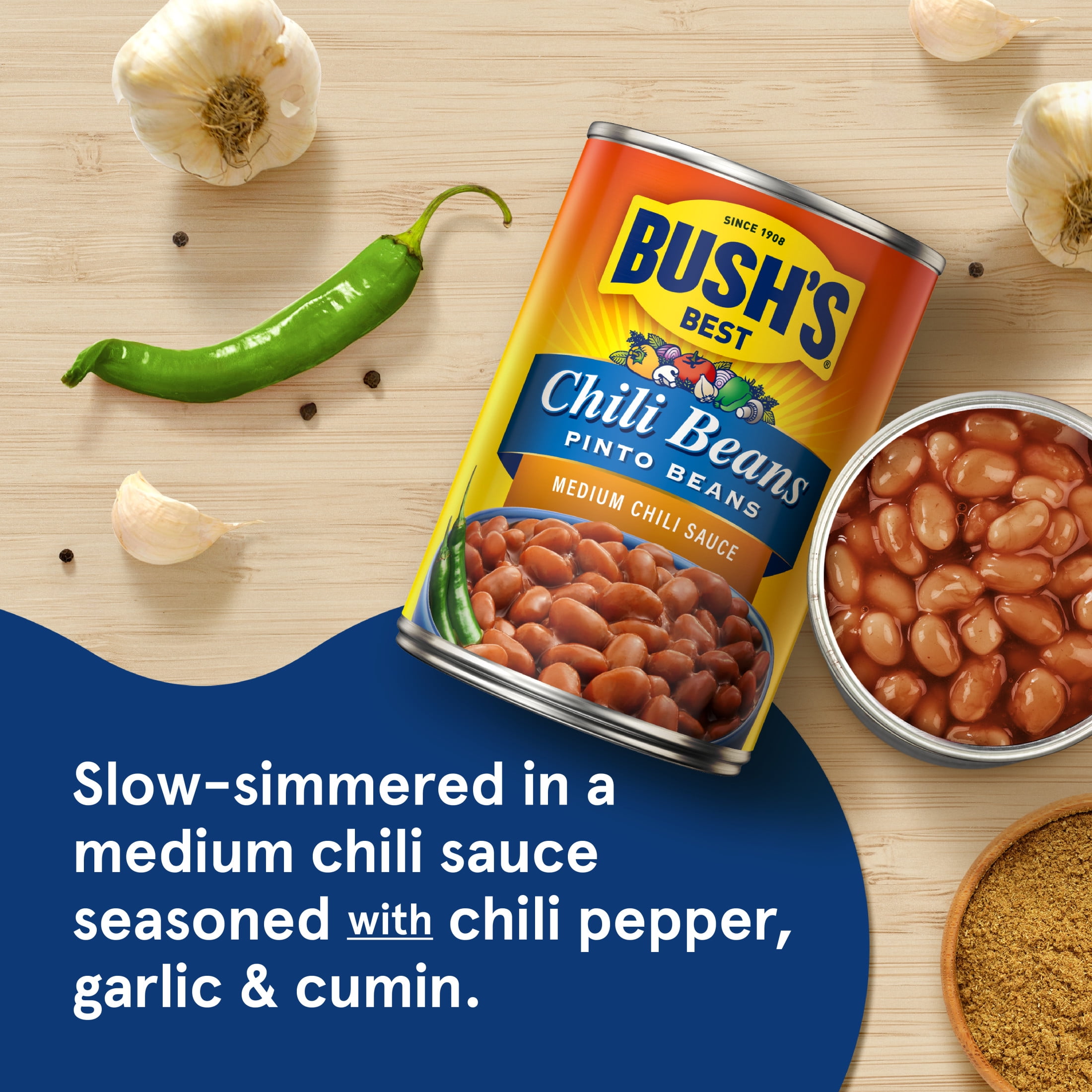 (12 pack) Bush's Chili Beans, Canned Pinto Beans in Medium Chili Sauce, 16 oz Can