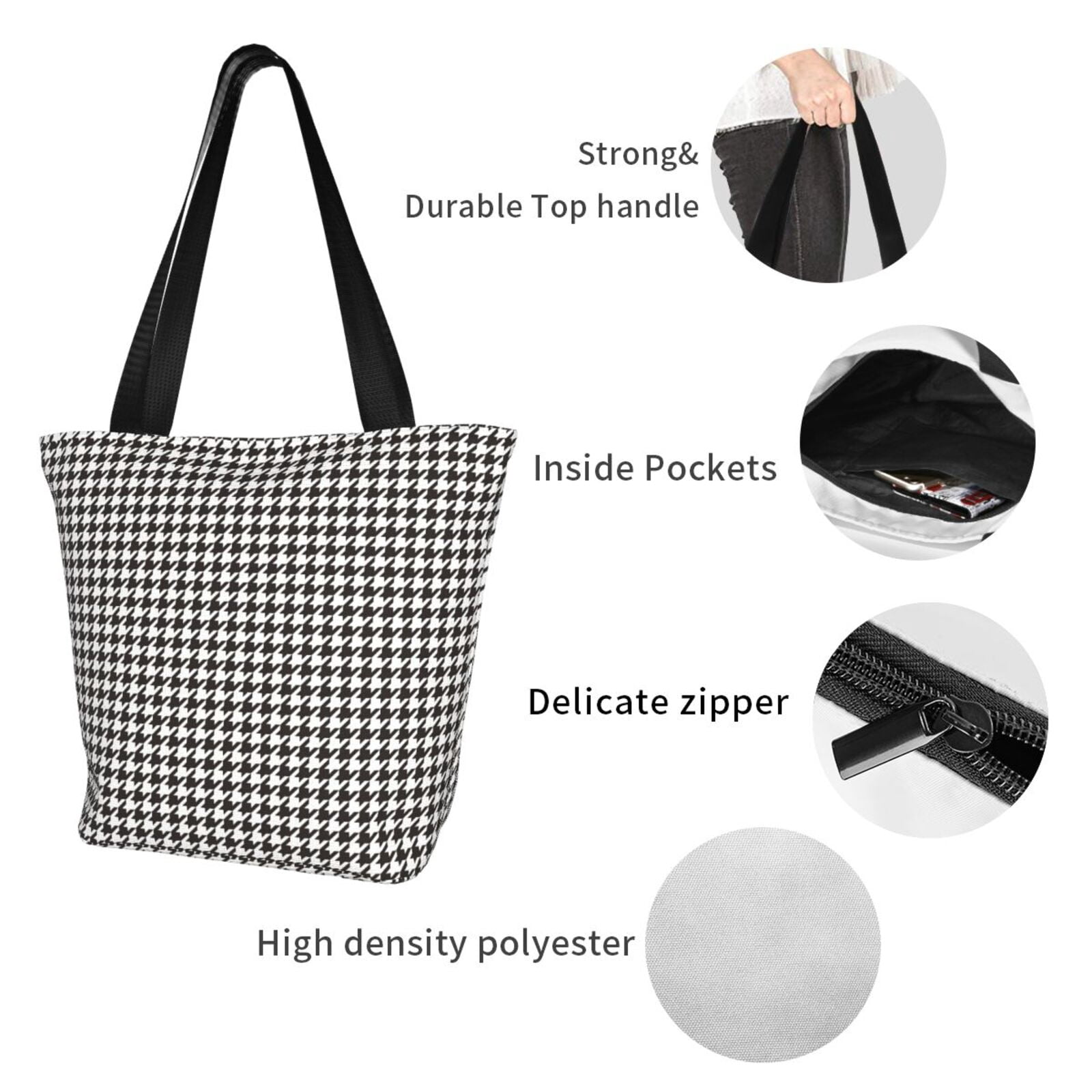 Ratiio Houndstooth Black And White Print Shoulder Bag for Women, Polyester Crossbody Purse Lightweight Handbag for Daily Travel and Casual Use