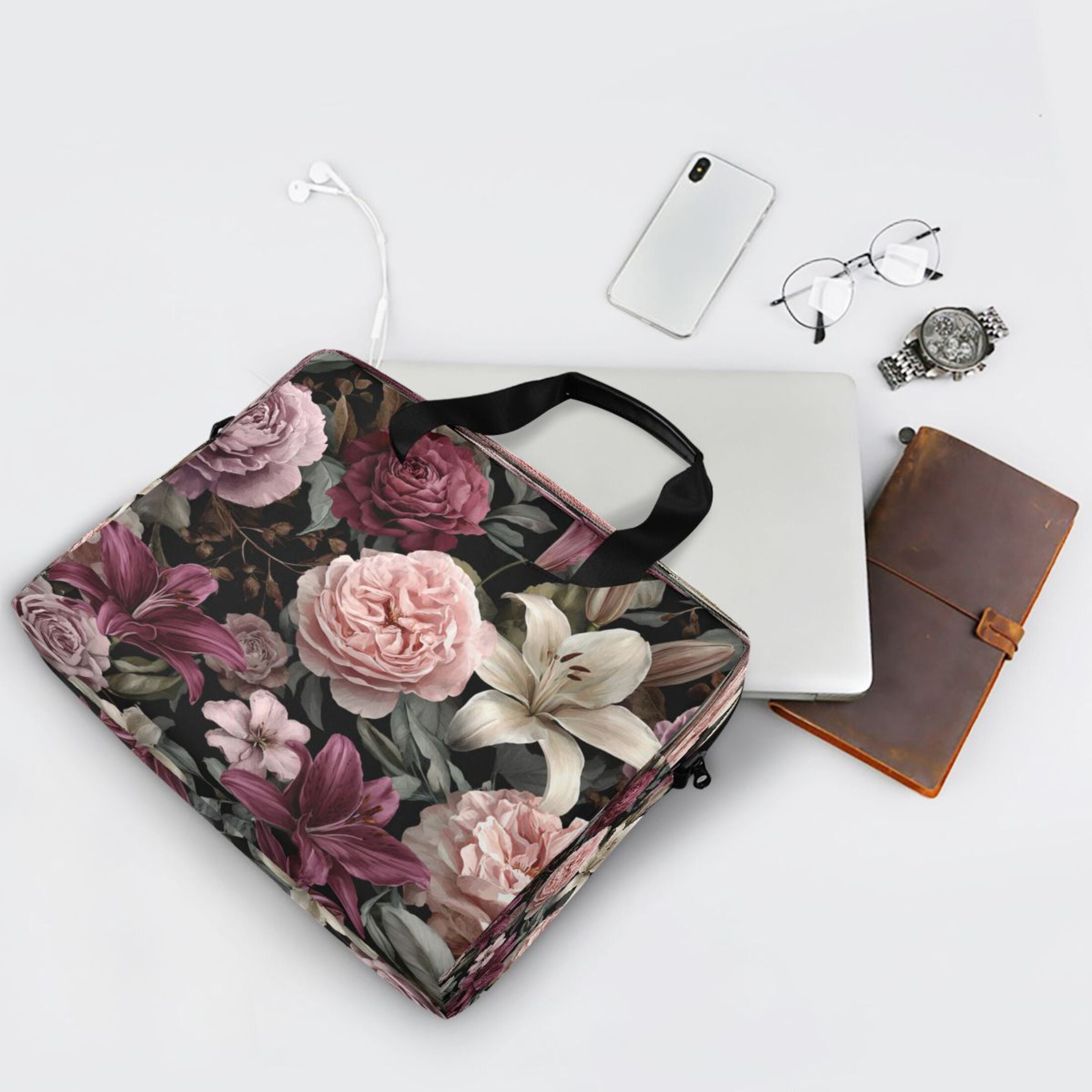 Laptop Bag Laptop Briefcase 15.7 x 3 x 11.8 Inches Laptop Bag Briefcases Laptop Storage Travel Laptop Bag Work Laptop Bag Dark Gray Flowers