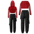 thumbnail image 3 of iiniim Kids Girls Sports Suit Hip-Hop Dance Outfits Mesh Long Sleeve Hoodie Crop Top Pants Tracksuit A Red 14, 3 of 6
