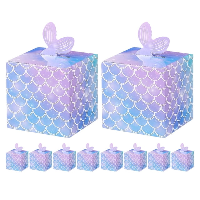 KAKOWELY 10 cajas de papel 3D con forma de cola de sirena, decorativas, para dulces, fiestas, cumpleaños, bodas, galletas, dulces, recuerdos de fiesta, decoración.