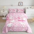 thumbnail image 2 of Homewish Cartoon Bow Knot Bedding Comforter Set,Retro Damask Print Twin Comforter Sets,Pink White Bedding Set For Kids,Breathable Home Decor Reversible,2pcs, 2 of 8