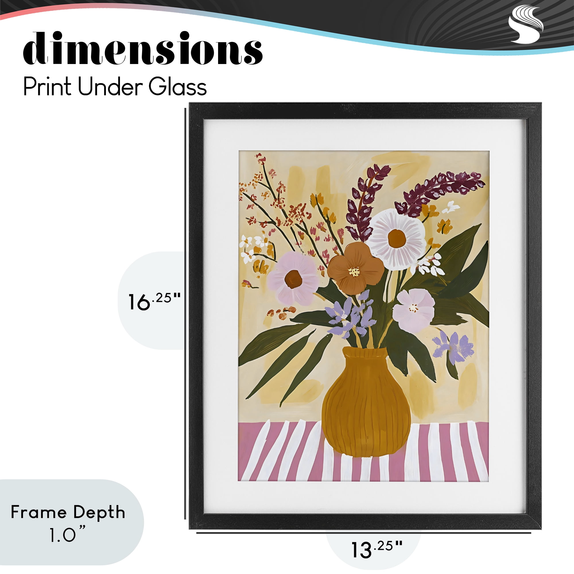 Stupell Industries Boho Flowers on Pink Stripes Black Framed Print Under Glass, design by Creative Studio