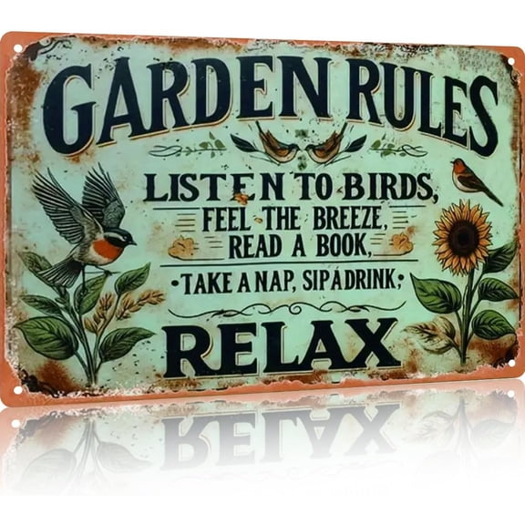 Vintage Garden Rules Metal Sign Retro Outdoor Gardening Decor 8x12 Inch