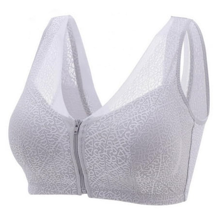 

UP TO 15% OFF! Women s Zipper Front Closure Sports Bra Racerback Yoga Bras Gray XL