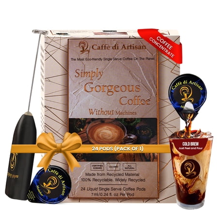 Caffè di Artisan Single Serve Organic Strong Liquid Coffee Concentrate Pods - Malabar - 20 Capsules- Free Frother on your 1st order!