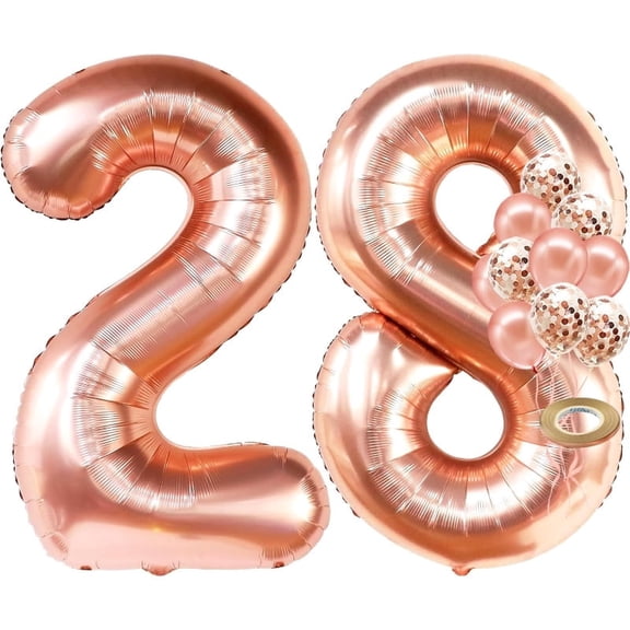 12Pcs Rose Gold 28th Birthday Party Decorations 32Inch Number 28 Foil Balloons 12Inch Latex Confetti Balloons for 28 Year Old Women Lady Birthday Anniversary Party Home Decorations Supplies