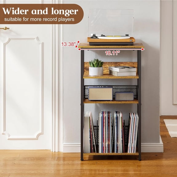 Record Player Stand with Storage Up to 100 Albums and 40 CDs, 4 Tier Vinyl Record Storage for Living Room, Turntable Stand with Record Holder & Display Shelf