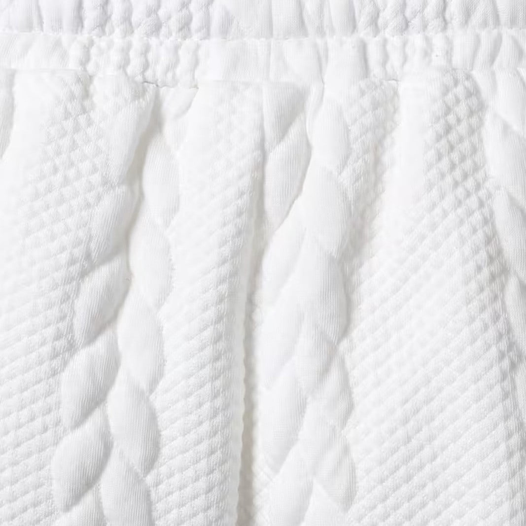 Men's Cable Knit Jacquard Casual Shorts 7-Inch, Elastic Waist Drawstring Textured Shorts with Side Pockets, Soft Breathable Summer Lounge Shorts White