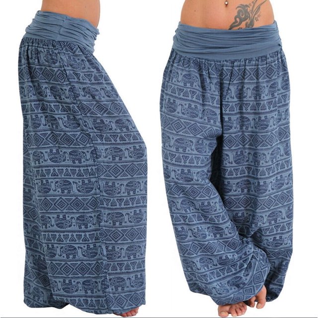 Pantalones holgados de pierna ancha con estampados para mujer, pantalones casuales, pantalones Harlan