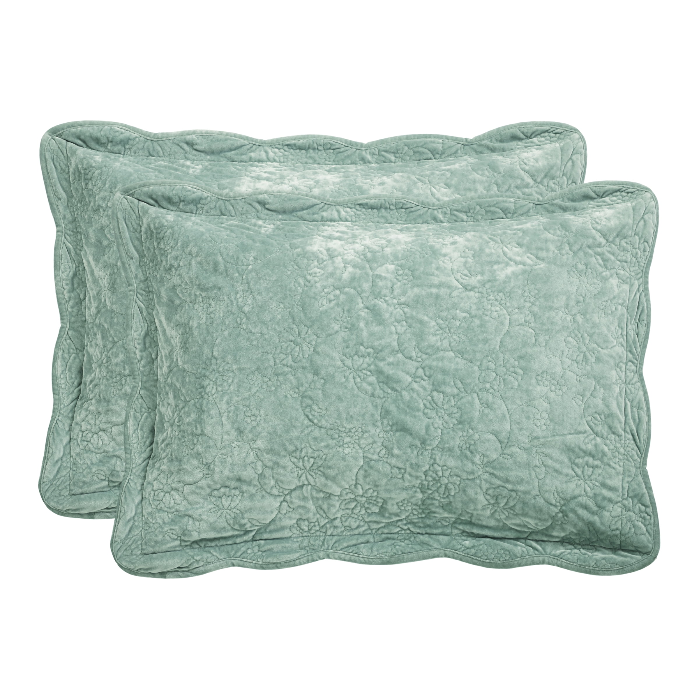 The Pioneer Woman Eloise Floral Velvet Pillow Shams, Standard, Green River, 2 Pack