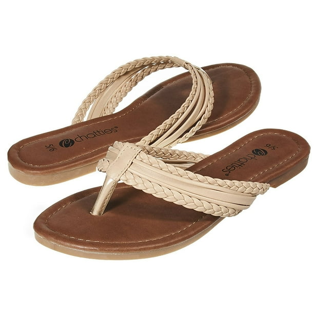 tan braided flip flops