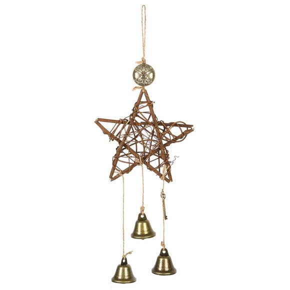 Greyghost Cloches de Sorcière - Cloches Rondes et Pentagramme en Rotin Protection de Porte pour Bloquer l'Énergie Négative pour Pendaison de Crémaillère Déco Bohème Nouveau Cadeau de Maison