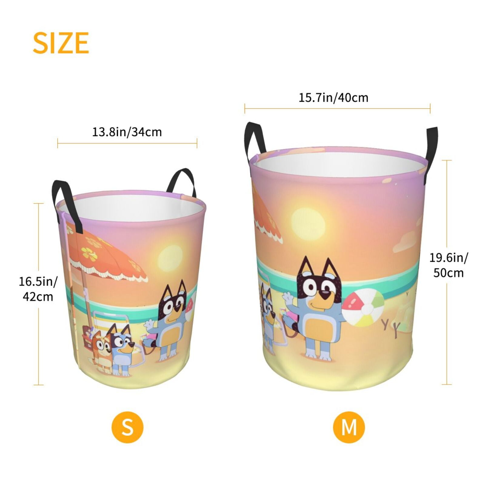 Silaia Bluey Print Round Laundry Clothes Hamper,Laundry Basket with Handles,Baby Toys Storage Organizer,Bins Laundry Basket for Bathroom, Bedroom Decorate-Small