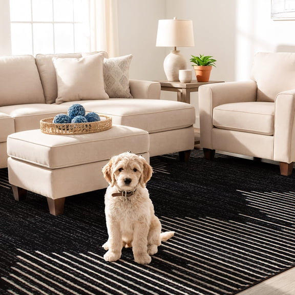 World Rug Gallery Bohemian Stripe Area Rug - Black 5' x 7'