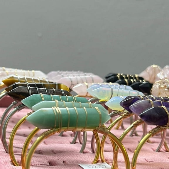 Crystal Hexagon Wire Wrapped Bangle Bracelet