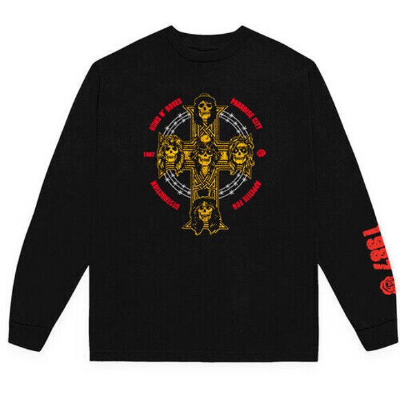 Guns N Roses - T-Shirt à Manches Longues pour Hommes avec Croix d'Appétit